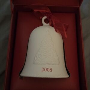 Hallmark 2008 White Bell Ornament with Red Ribbon